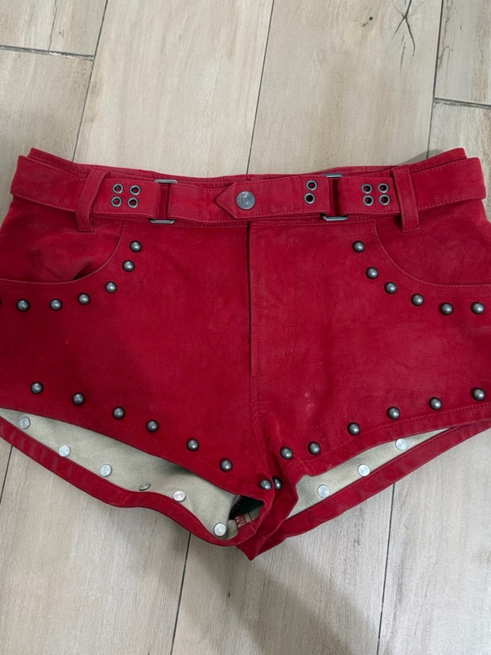 RARE We The Free Red Studded SUEDE Shorts